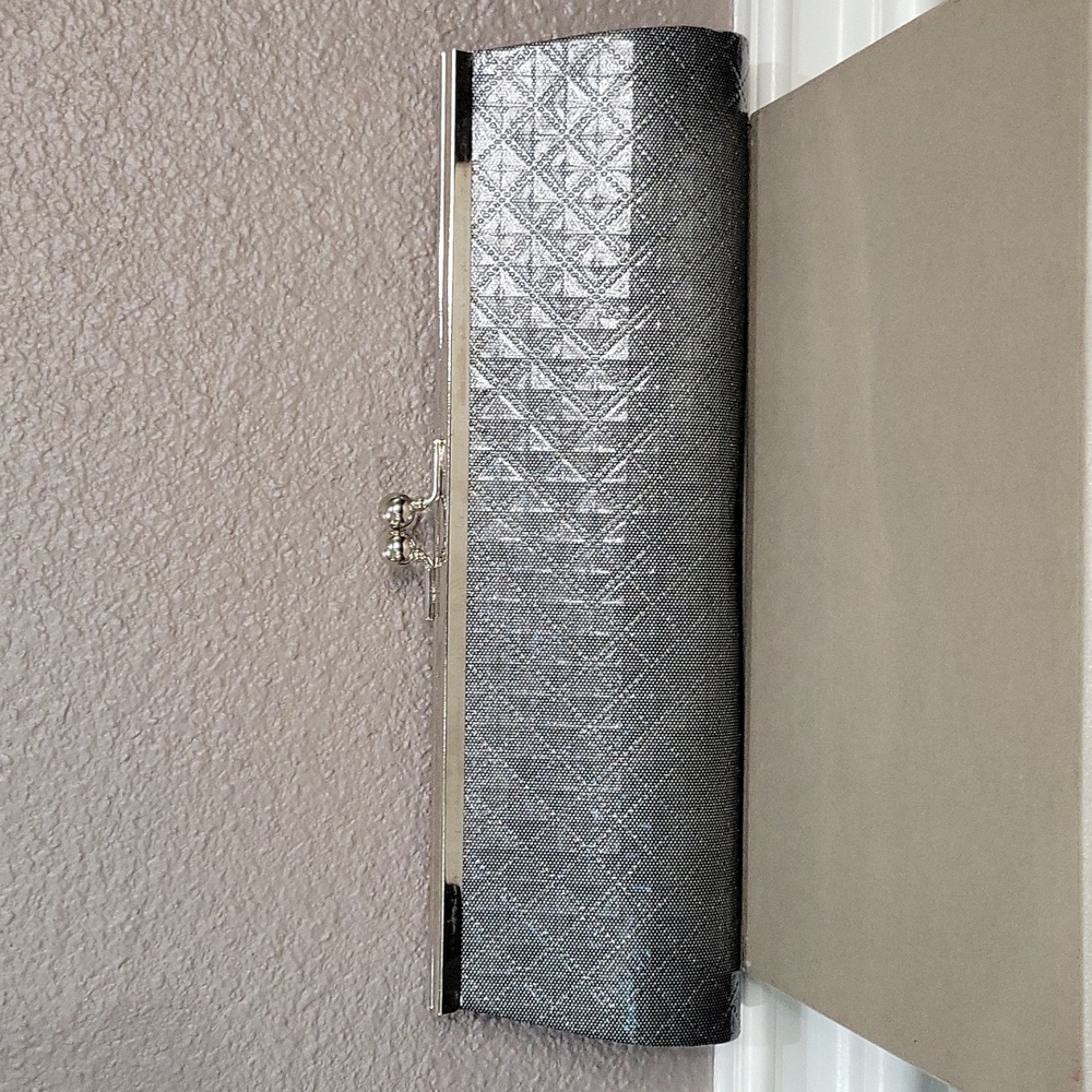 Gray Faux Leather Clutch Bag with Chair Shoulder Strap